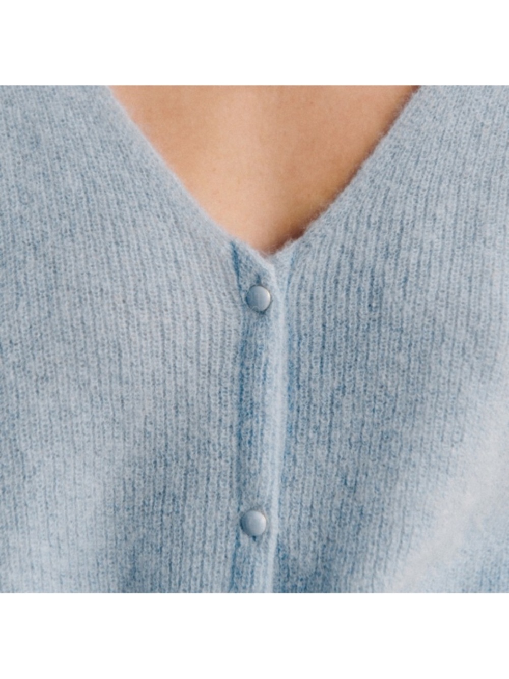Sezane "Barry" Super Kid Mohair Baby Alpaca Light Blue V-Neck Cardigan Sweater - Picture 11 of 17